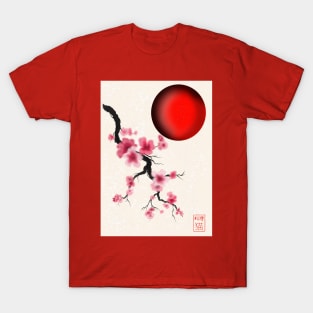 Pretty Japanese sakura (cherry blossom) and a red sun T-Shirt